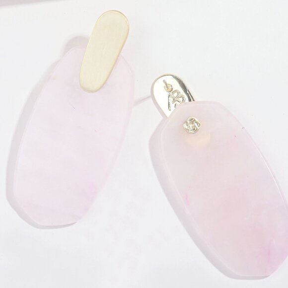 Alicia Bonnie Cathy Rose Quartz Gemstone Oval Drop Earrings, 14K Gold Plated - Picture 2 of 6
